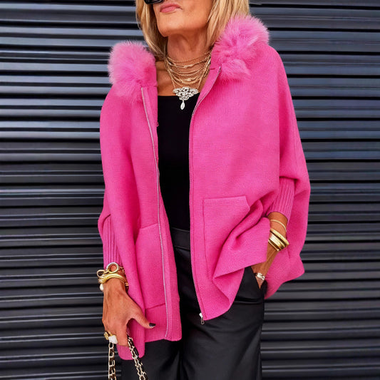 Women's Fur Collar Solid Colour Casual Jacket