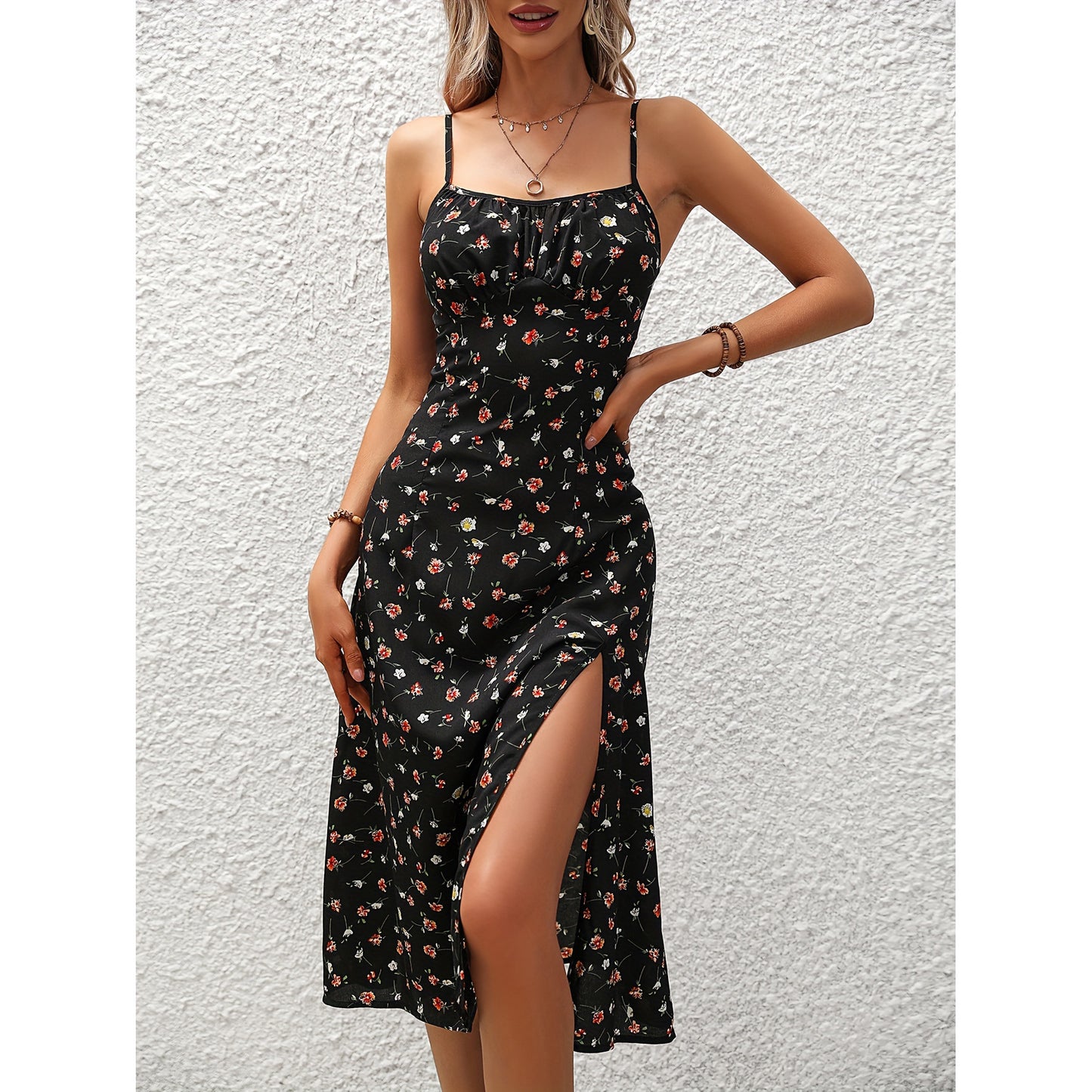 Robe Longue à Pois Fendue