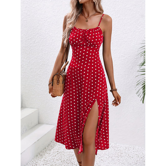 Robe Longue à Pois Fendue