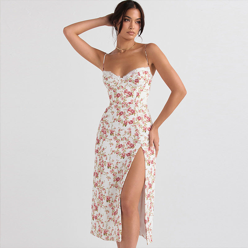 Robe longue fleurie fendue sexy